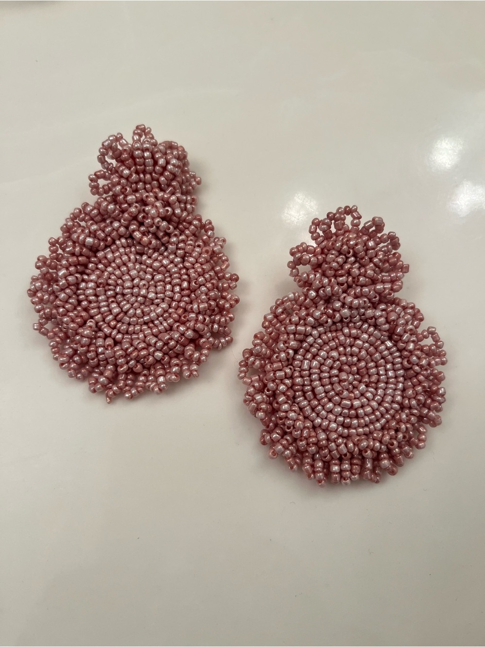 Statement Blush Pink Beaded Drop Earrings - lightweight